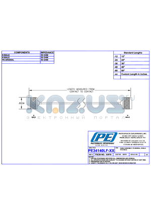 PE34140LF datasheet - CABLE ASSEMBLY PE-SR405AL N MALE TO N MALE
