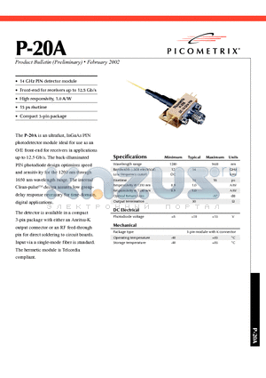 P-20A datasheet - An ultrafast, InGaAs PIN photodetector module