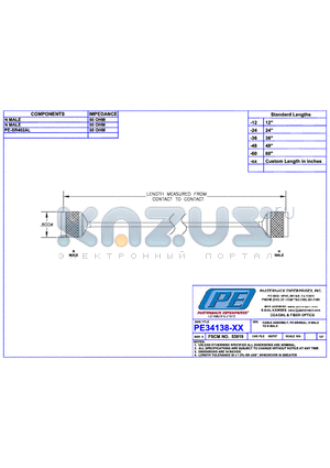 PE34138 datasheet - CABLE ASSEMBLY PE-SR402AL N  MALE TO N MALE