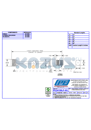 PE34150LF datasheet - CABLE ASSEMBLY PE-SR401FL N MALE TO N FEMALE BULHEAD(LEAD FREE)