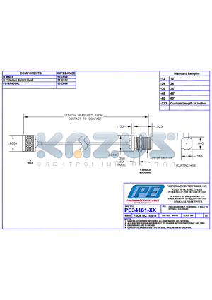 PE34161LF datasheet - CABLE ASSEMBLY PE-SR405AL N MALE TO N FEMALE BULKHEAD