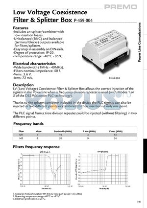 P-459-004 datasheet - Low Voltage Coexistence Filter & Splitter Box