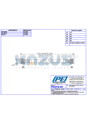 PE3418LF datasheet - CABLE ASSEMBLY RG8A/U TNC MALE TO TNC MALE