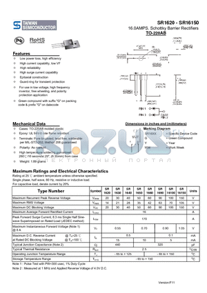 SR16100 datasheet - 16.0AMPS. Schottky Barrier Rectifiers