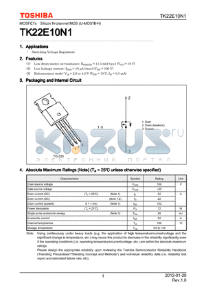 TK22E10N1 datasheet - Switching Voltage Regulators