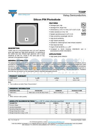 T330P-SD-F datasheet - Silicon PIN Photodiode