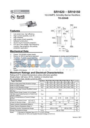 SR16150 datasheet - 16.0 AMPS. Schottky Barrier Rectifiers