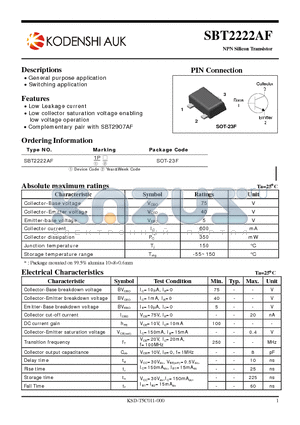 SBT2222AF datasheet - NPN Silicon Transistor