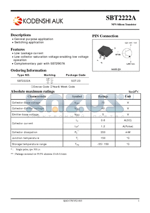 SBT2222A datasheet - NPN Silicon Transistor