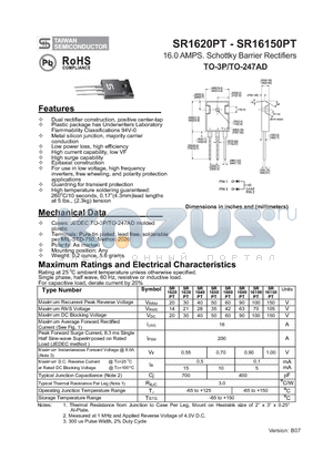 SR16150PT datasheet - 16.0 AMPS. Schottky Barrier Rectifiers