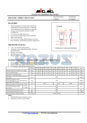 SR16150C datasheet - SCHOTTKY BARRIER RECTIFIER