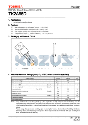 TK2A65D datasheet - Switching Voltage Regulators