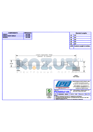 PE34203LF datasheet - CABLE ASSEMBLY RG225/U N MALE TO N MALE RIGHT ANGLE(LEAD FREE)