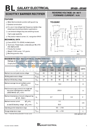 SR1620 datasheet - SCHOTTKY BARRIER RECTIFIER