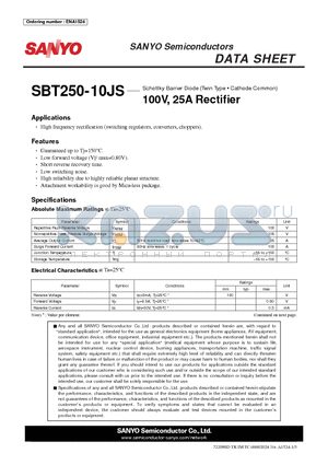 SBT250-10JS datasheet - 100V, 25A Rectifi er