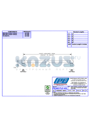 PE34217LF datasheet - CABLE ASEMBLY RG225/U N MALE RIGHT ANGLE TO  N MALE RIGHT ANGLE (LEAD FREE)