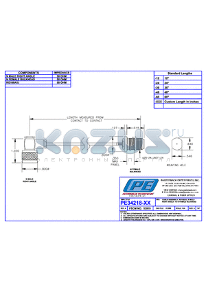 PE34218 datasheet - CABLE ASSEMBLY RG188A/U N MALE RIGHT ANGLE TO N FEMALE BULKHEAD