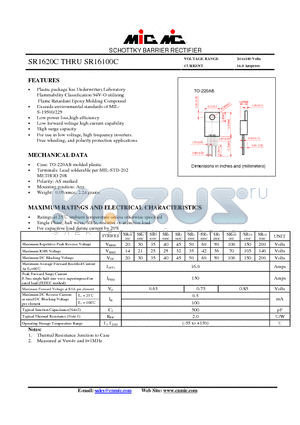 SR1620C datasheet - SCHOTTKY BARRIER RECTIFIER