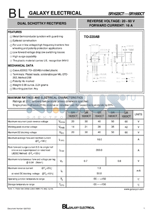 SR1620CT datasheet - DUAL SCHOTTKY RECTIFIERS