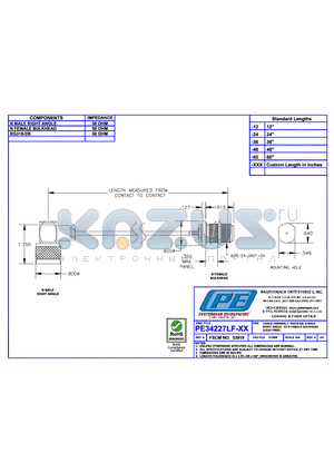 PE34227LF datasheet - CABLE ASSEMBLY RG316-DS N MALE RIGHT ANGLE TO N FEMALE BULKHEAD(LEAD FREE)