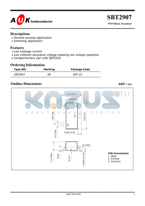 SBT2907 datasheet - PNP Silicon Transistor