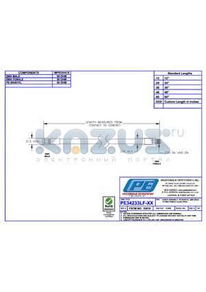 PE34233LF datasheet - CABLE ASSEMBLY PE-SR401FL SMA MALE TO SMA FEMALE