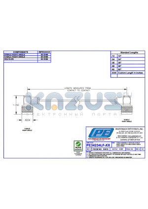 PE34234LF datasheet - CABLE ASSEMBLY RG316-DS N MALE RIGHT ANGLE TO N MALE RIGHT ANGLE (LEAD FREE)