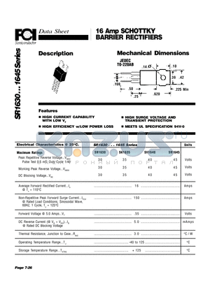 SR1630 datasheet - 16 Amp SCHOTTKY BARRIER RECTIFIERS