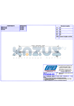 PE34240 datasheet - CABLE ASSEMBLY RG316/U MMCX PLUG TO MMCX PLUG