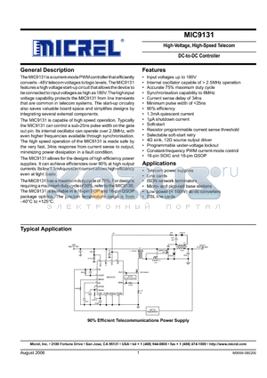 MIC9131 datasheet - High-Voltage, High-Speed Telecom