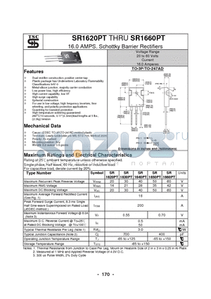 SR1630PT datasheet - 16.0 AMPS. Schottky Barrier Rectifiers