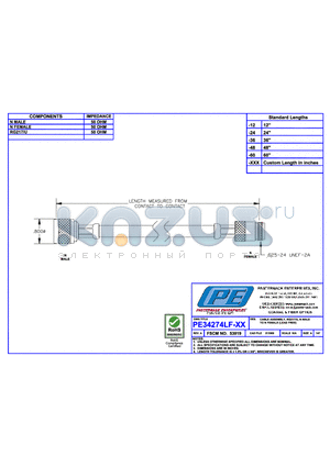 PE34274LF datasheet - CABLE ASSEMBLY RG217/U N MALE  TO N FEMALE(LEAD FREE)