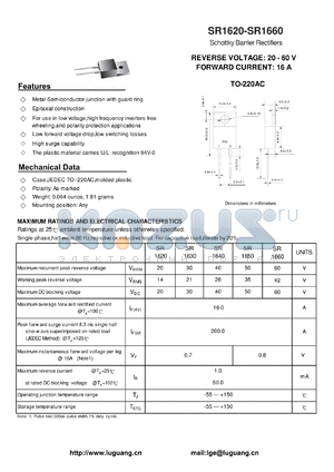 SR1640 datasheet - Schottky Barrier Rectifiers