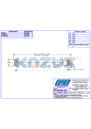 PE34296LF datasheet - CABLE ASSEMBLY PE-SR047AL N MALE TO N FEMALE