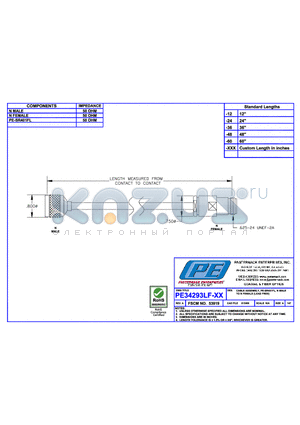 PE34293LF datasheet - CABLE ASSEMBLY PE-SR401FL N MALE TO N FEMALE(LEAD FREE)