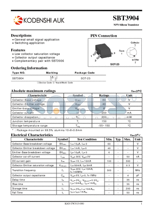 SBT3904 datasheet - NPN Silicon Transistor