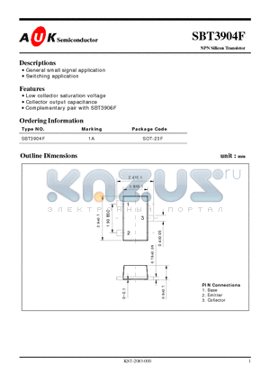 SBT3904F datasheet - NPN Silicon Transistor