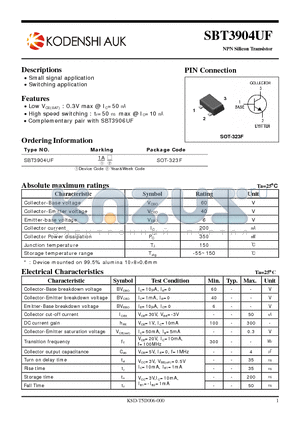 SBT3904UF datasheet - NPN Silicon Transistor