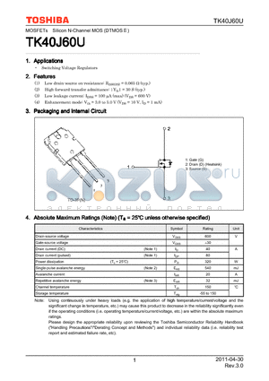 TK40J60U datasheet - Switching Voltage Regulators