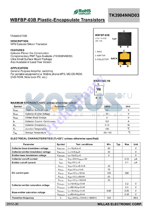 TK3904NND03 datasheet - WBFBP-03B Plastic-Encapsulate Transistors