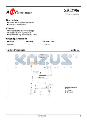 SBT3906 datasheet - PNP Silicon Transistor