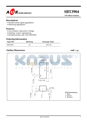 SBT3904_1 datasheet - NPN Silicon Transistor