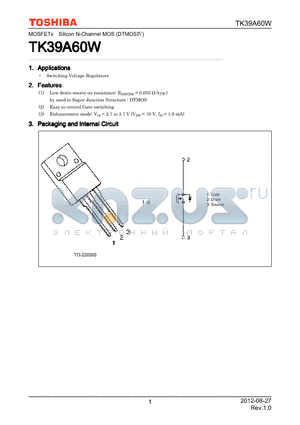 TK39A60W datasheet - Switching Voltage Regulators