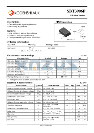 SBT3906F datasheet - PNP Silicon Transistor