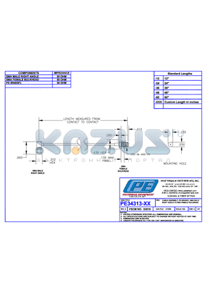 PE34313 datasheet - CABLE ASSEMBLY PE-SR405FL SMA MALE RIGHT ANGLE TO SMA FEMALE BULKHEAD