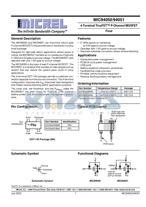 MIC94050 datasheet - 4-Terminal TinyFET P-Channel MOSFET