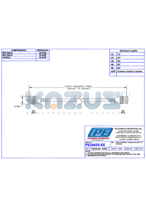 PE34425 datasheet - CABLE ASSEMBLY RG400/U MHV MALE TO MHV MALE