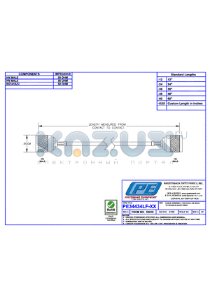 PE34434LF datasheet - CABLE ASSEMBLY RG141A/U HN MALE TO HN MALE(LEAD FREE)