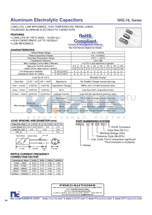 NREHL102M6.3V12.5X255X11F datasheet - Aluminum Electrolytic Capacitors