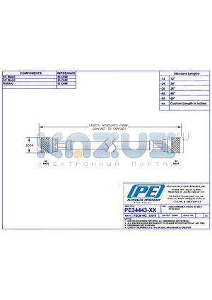 PE34443LF datasheet - CABLE ASSEMBLY RG8A/U SC MALE TO SC MALE